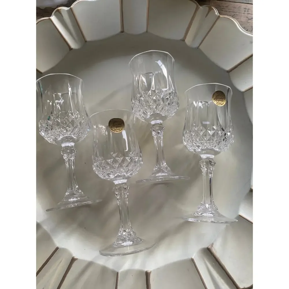 Vintage Cristal D’Arques Durand Glasses Longchamp pattern Set of 4 Crystal